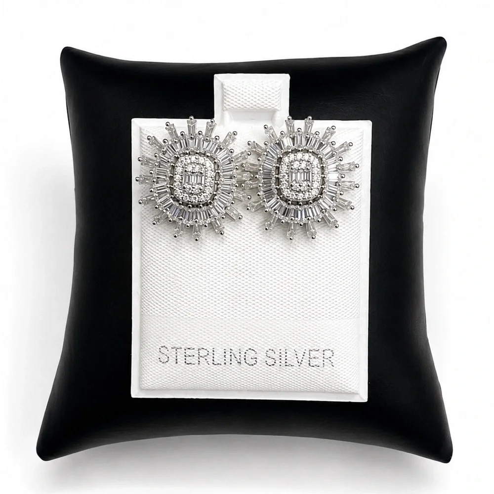 Sterling Silver 925 Sunburst Halo Stud Screw Back  Earrings 2.00CTW MOISSANITE